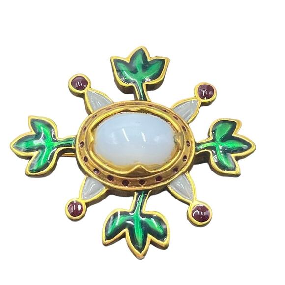 MMA PML Gold Plate Enamel Faux Pearl Pin / Pendant Metropolitan Museum of Art - Picture 1 of 9